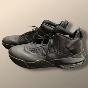 RARE Men's 12 NIKE JORDAN STAY LOYAL Triple Black Leather Athletic Sneakers EUC